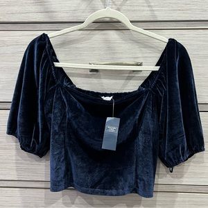 Abercrombie and Fitch, size large, navy blue, velvet, cropped, puff sleeve